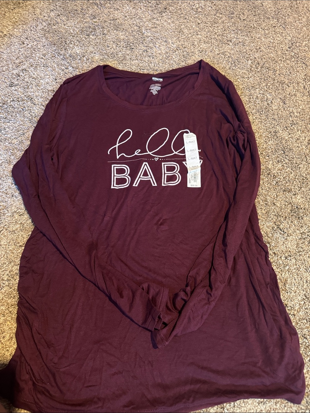 Sonoma Long Sleeve 'hello BABY' Tee - Burgundy